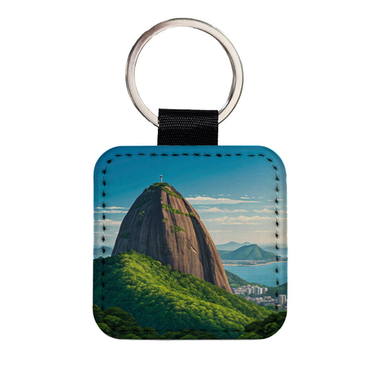 Sugarloaf Mountain Rio de Janeiro Brazil Square Faux Leather Keychain