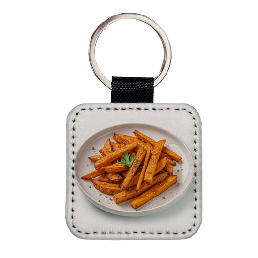 Sweet Potato Fries On Plate Square Faux Leather Keychain