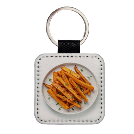 Sweet Potato Fries Yummy Square Faux Leather Keychain