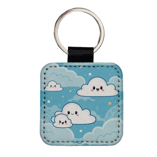 Sweet Puffy Clouds Kawaii Style Square Faux Leather Keychain