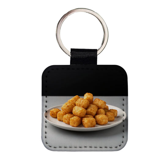 Tater Tots Plate Square Faux Leather Keychain