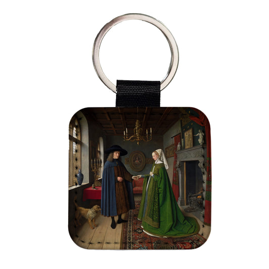 The Arnolfini Portrait By Jan Van Eyck Inspired Square Faux Leather Keychain