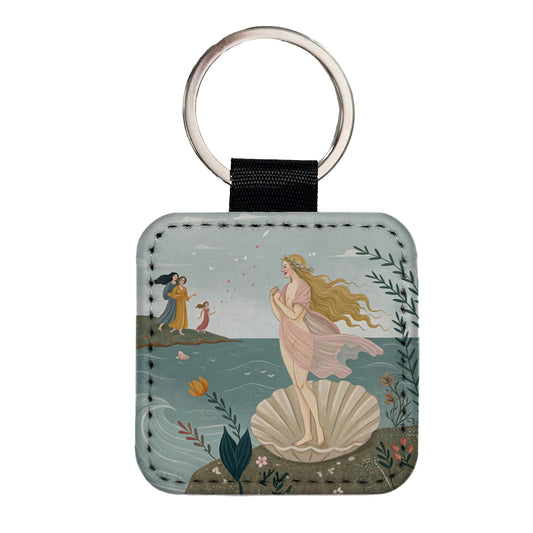 The Birth Of Venus By Sandro Botticelli Inspired Square Faux Leather Keychain