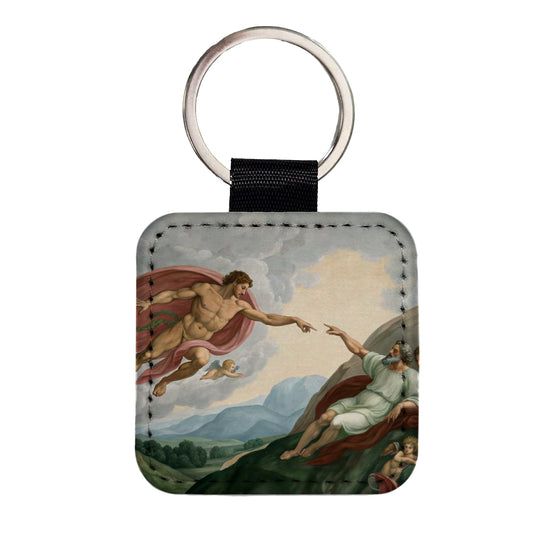 The Creation Of Adam By Michelangelo Inspired Square Faux Leather Keychain