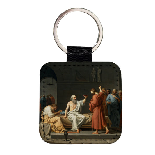 The Death Of Socrates Jacques Louis David Inspired Square Faux Leather Keychain