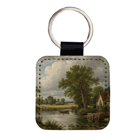 The Hay Wain By John Constable Painting Inspired Square Faux Leather Keychain