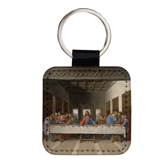 The Last Supper By Leonardo Da Vinci Inspired Jesus Christ Easter Square Faux Leather Keychain