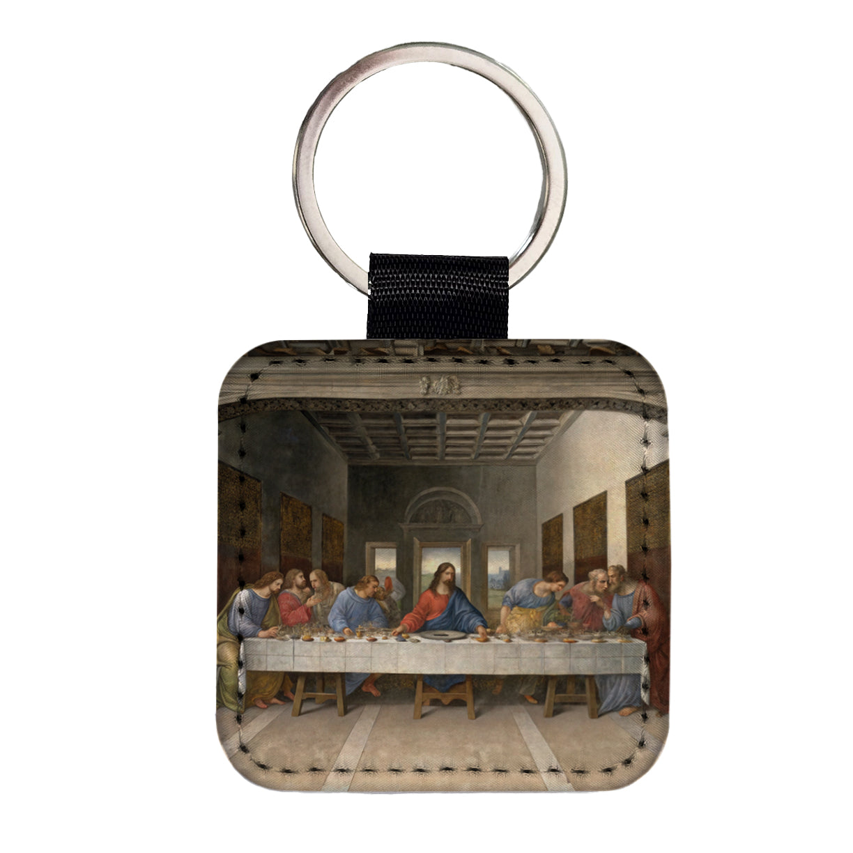 The Last Supper By Leonardo Da Vinci Jesus Inspired Square Faux Leather Keychain