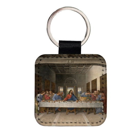 The Last Supper By Leonardo Da Vinci Jesus Inspired Square Faux Leather Keychain