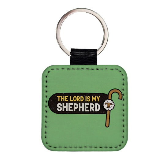 The Lord Is My Shepherd Psalm Bible Verse Square Faux Leather Keychain