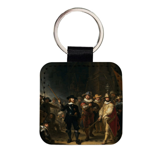 The Night Watch By Rembrandt Inspired Square Faux Leather Keychain