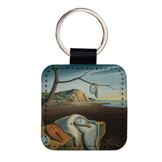 The Persistence Of Memory By Salvador Dali Inspired Clocks Square Faux Leather Keychain