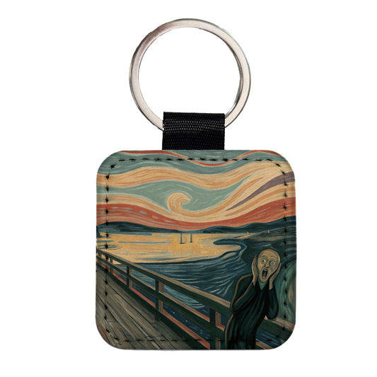 The Scream By Edvard Munch Parody Square Faux Leather Keychain