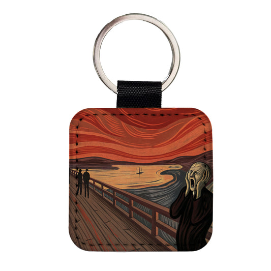 The Scream Inspired By Edvard Munch Square Faux Leather Keychain