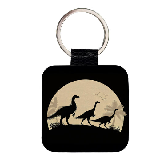 Therizinosaurus Silhouettes Dinosaurs Square Faux Leather Keychain
