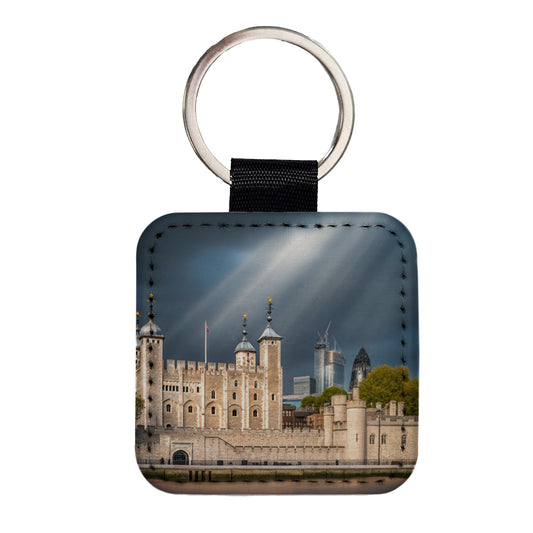 Tower Of London England Square Faux Leather Keychain