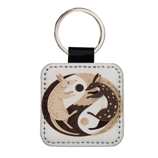 Two Aardvarks Yin Yang Square Faux Leather Keychain