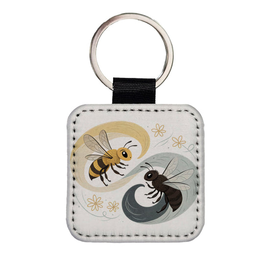 Two Bees Yin Yang Square Faux Leather Keychain