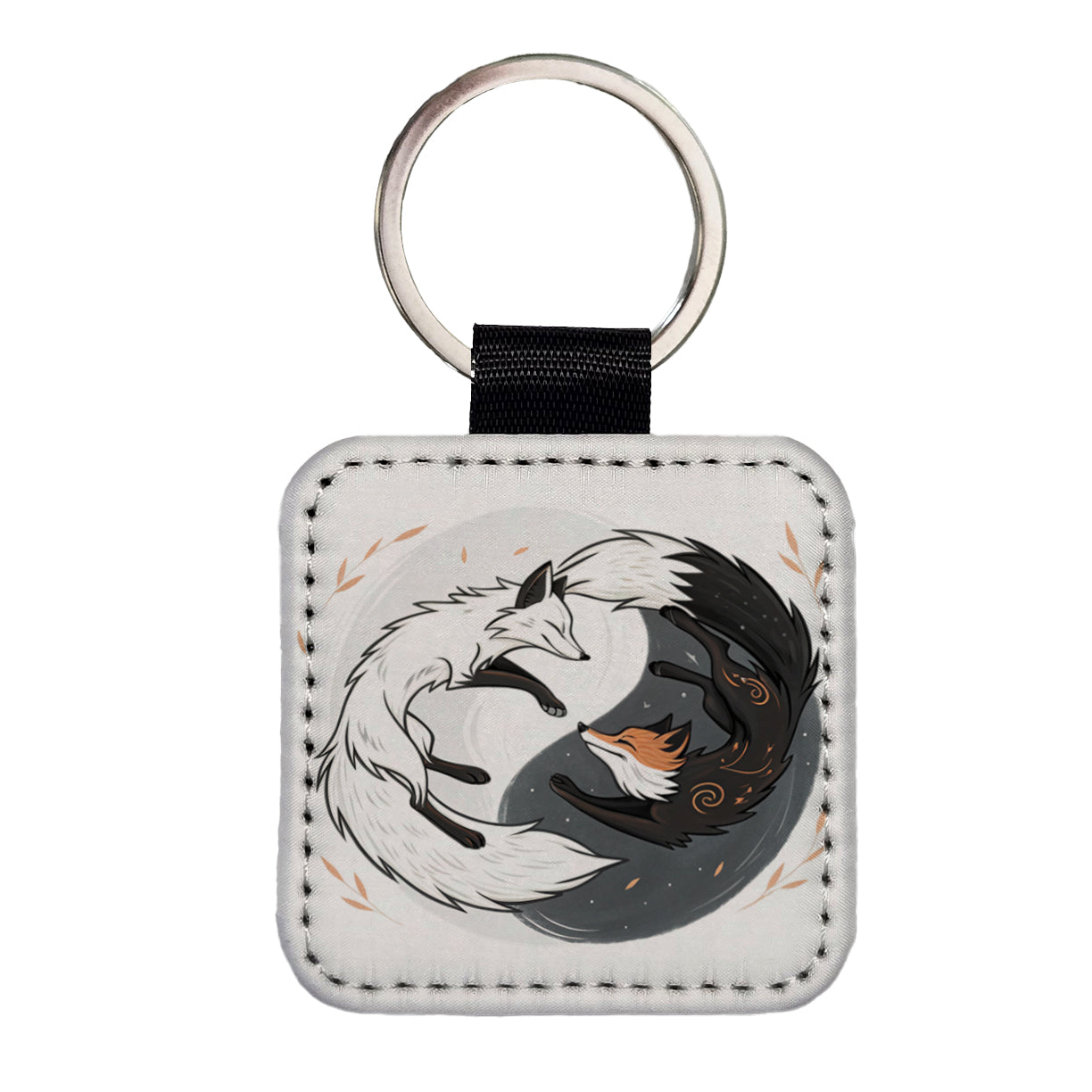 Two Foxes Yin Yang Square Faux Leather Keychain