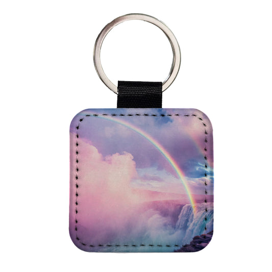 Vapor Rainbow Waterfall Square Faux Leather Keychain