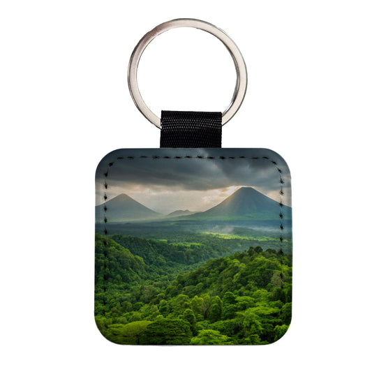 Volcanoes National Park Hawaii Square Faux Leather Keychain