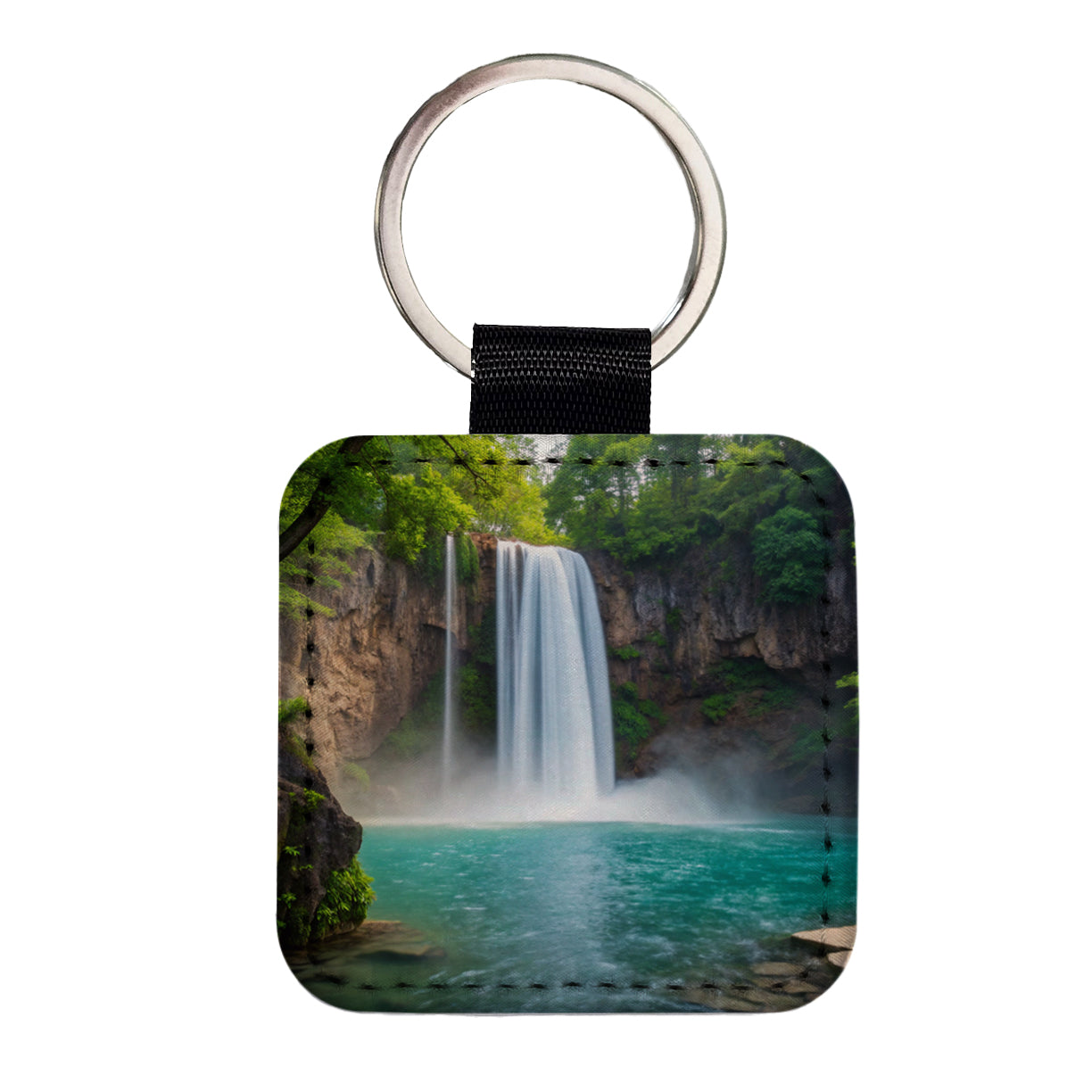 Waterfalls Stunning Square Faux Leather Keychain