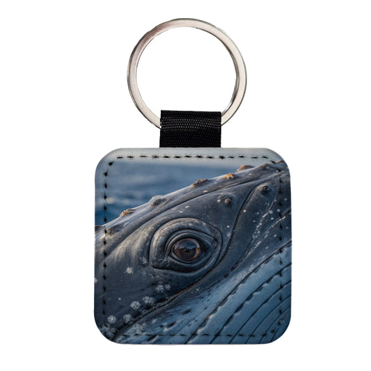 Whale Eye Close Up Square Faux Leather Keychain
