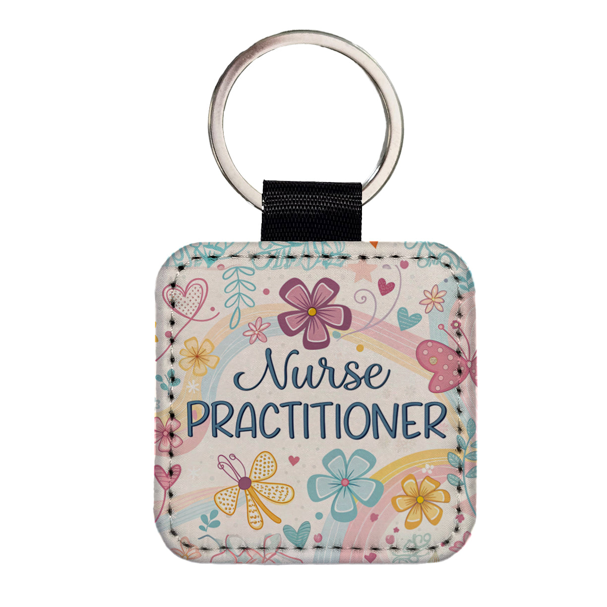 Nurse Practitioner Appreciation Coquette Bows Flowers Square Faux Leather Keychain