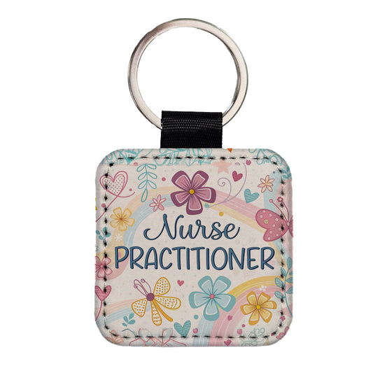 Nurse Practitioner Appreciation Coquette Bows Flowers Square Faux Leather Keychain