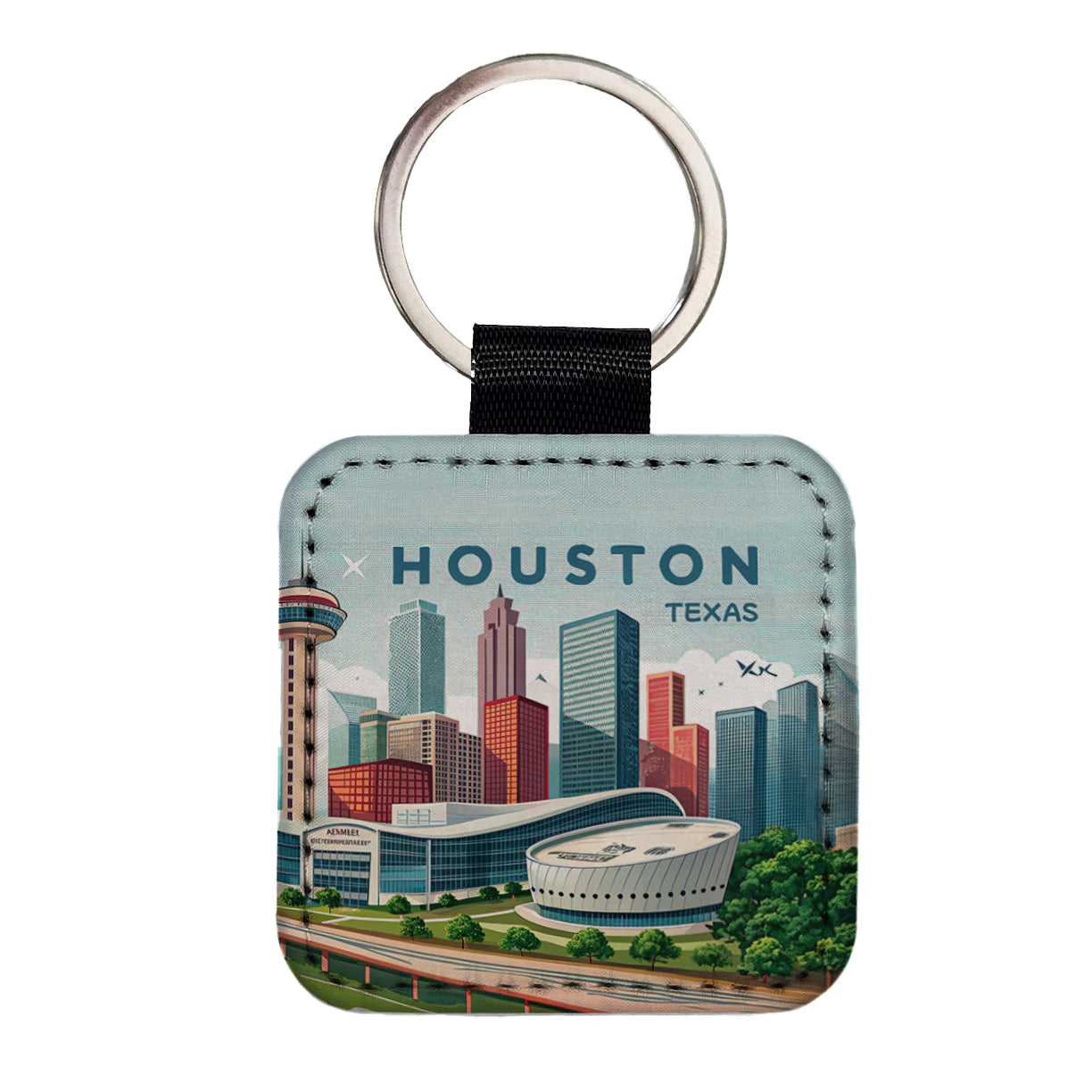 Houston, Texas TX Travel City State Stamp Square Faux Leather Keychain