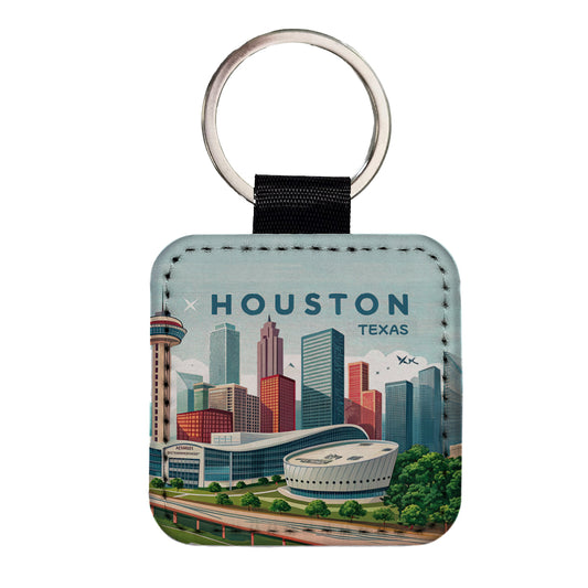 Houston, Texas TX Travel City State Stamp Square Faux Leather Keychain