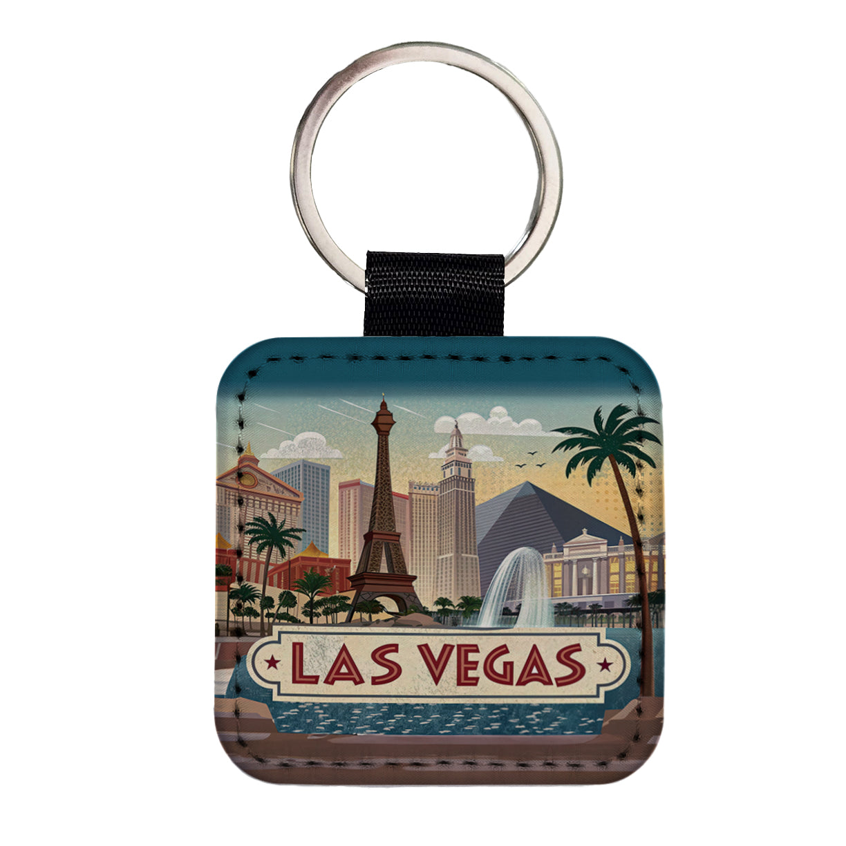 Las Vegas, Nevada NV Travel City State Stamp Square Faux Leather Keychain