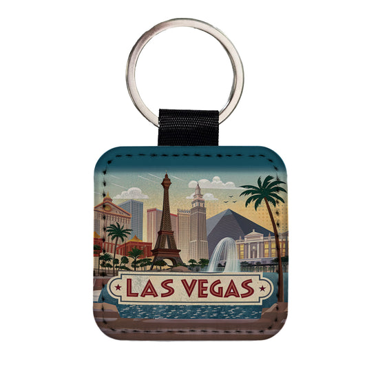 Las Vegas, Nevada NV Travel City State Stamp Square Faux Leather Keychain