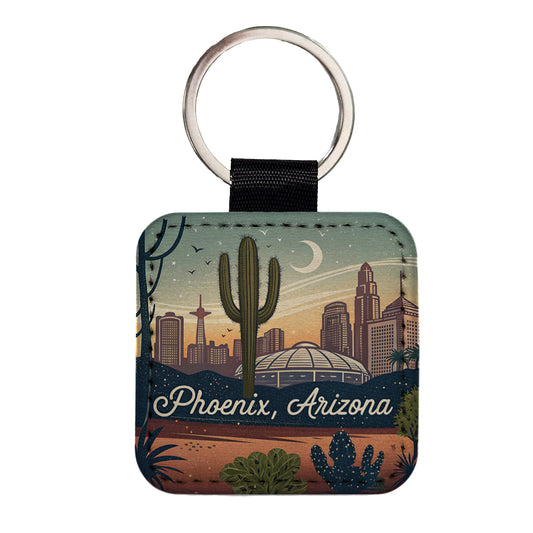 Phoenix, Arizona AZ Travel City State Stamp Square Faux Leather Keychain
