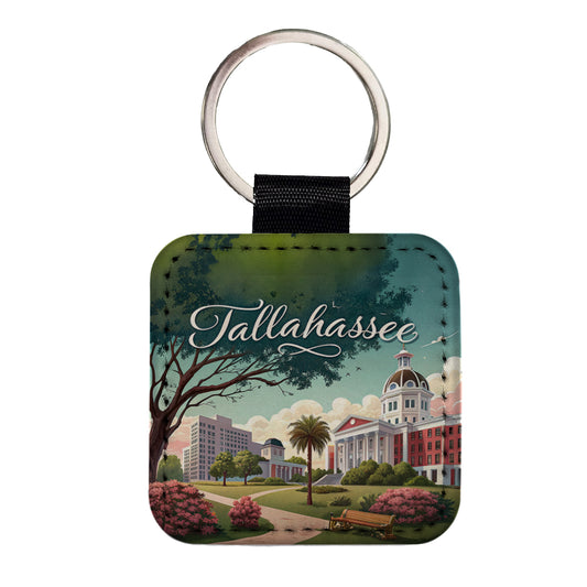 Tallahassee, Florida FL Travel City State Stamp Square Faux Leather Keychain