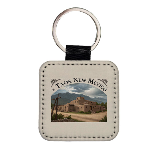 Taos, New Mexico NM Travel City State Stamp Square Faux Leather Keychain