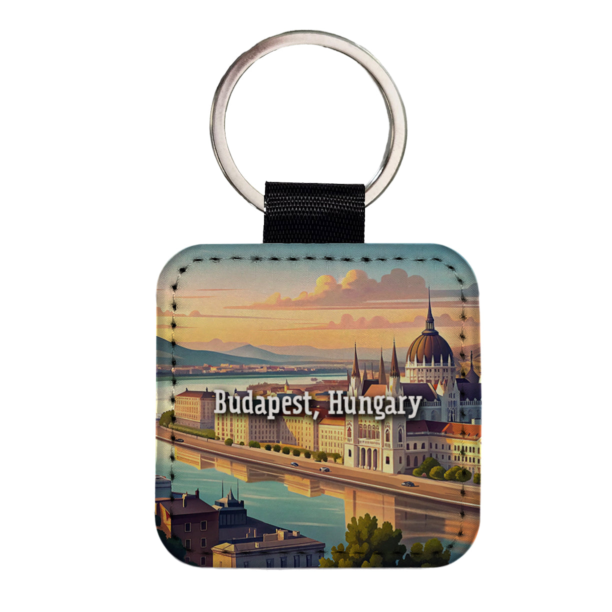 Budapest, Hungary Travel City Country Stamp Square Faux Leather Keychain