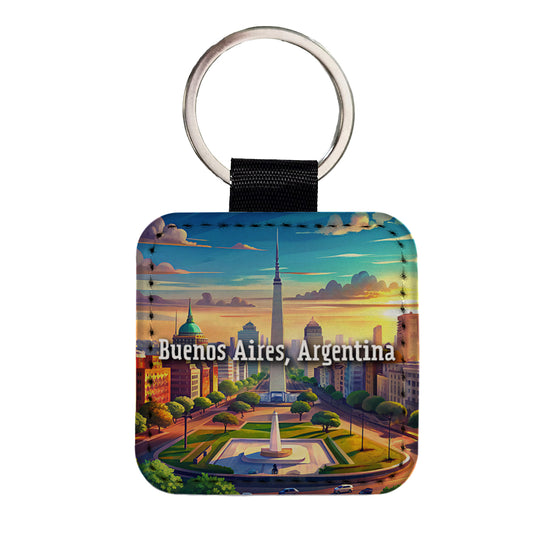 Buenos Aires, Argentina Travel City Country Stamp Square Faux Leather Keychain