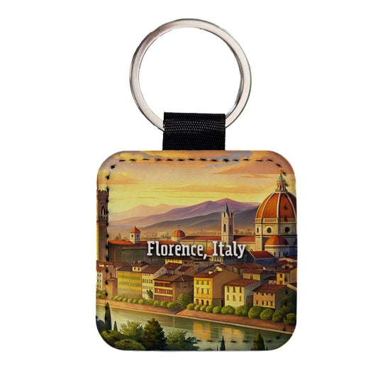 Florence, Italy Travel City Country Stamp Square Faux Leather Keychain