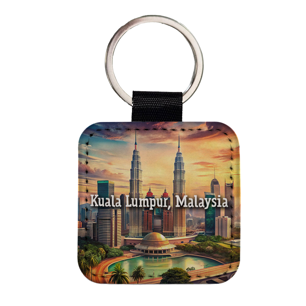 Kuala Lumpur, Malaysia Travel City Country Stamp Square Faux Leather Keychain