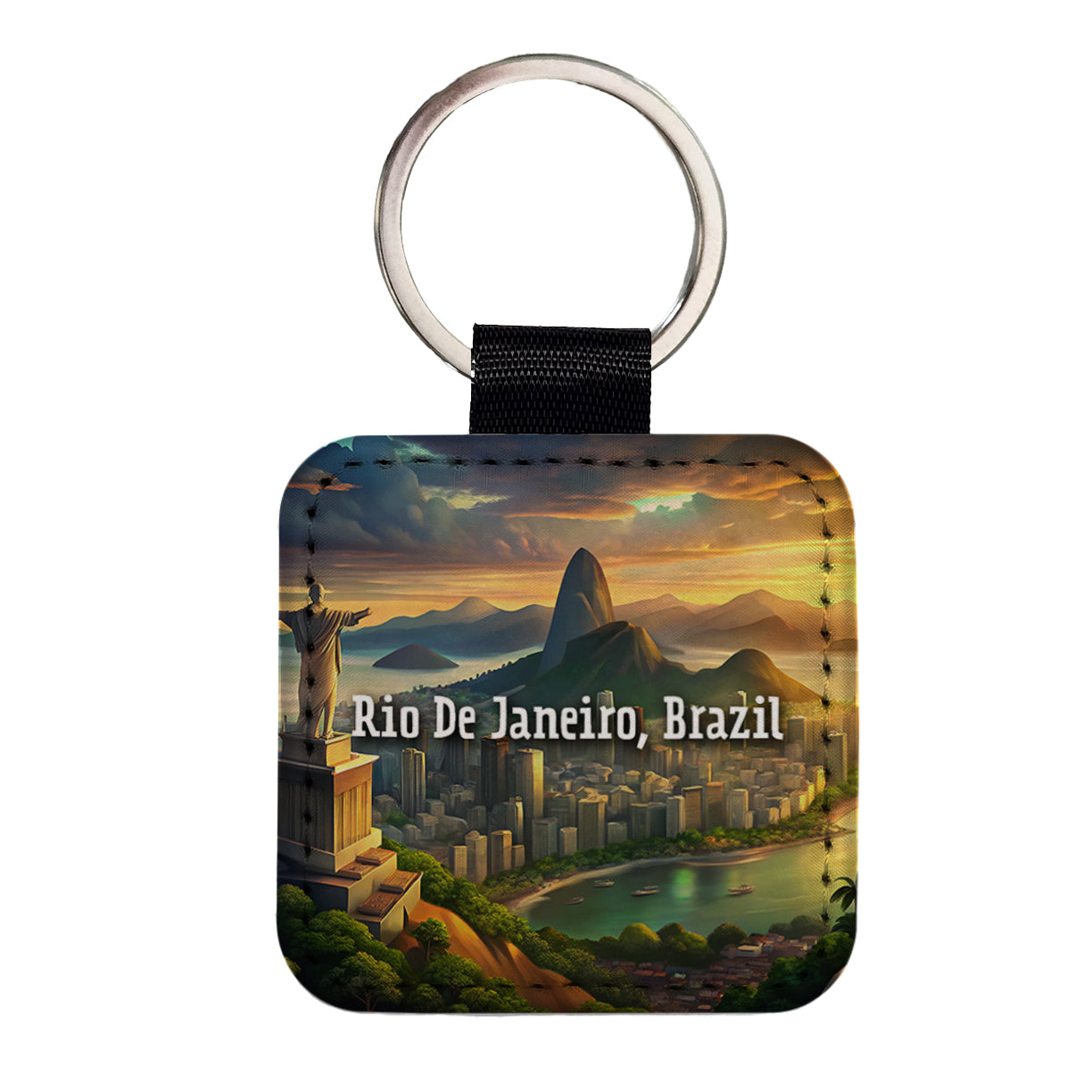 Rio De Janeiro, Brazil Travel City Country Stamp Square Faux Leather Keychain