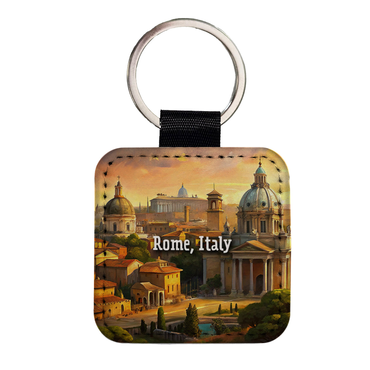 Rome, Italy Travel City Country Stamp Square Faux Leather Keychain