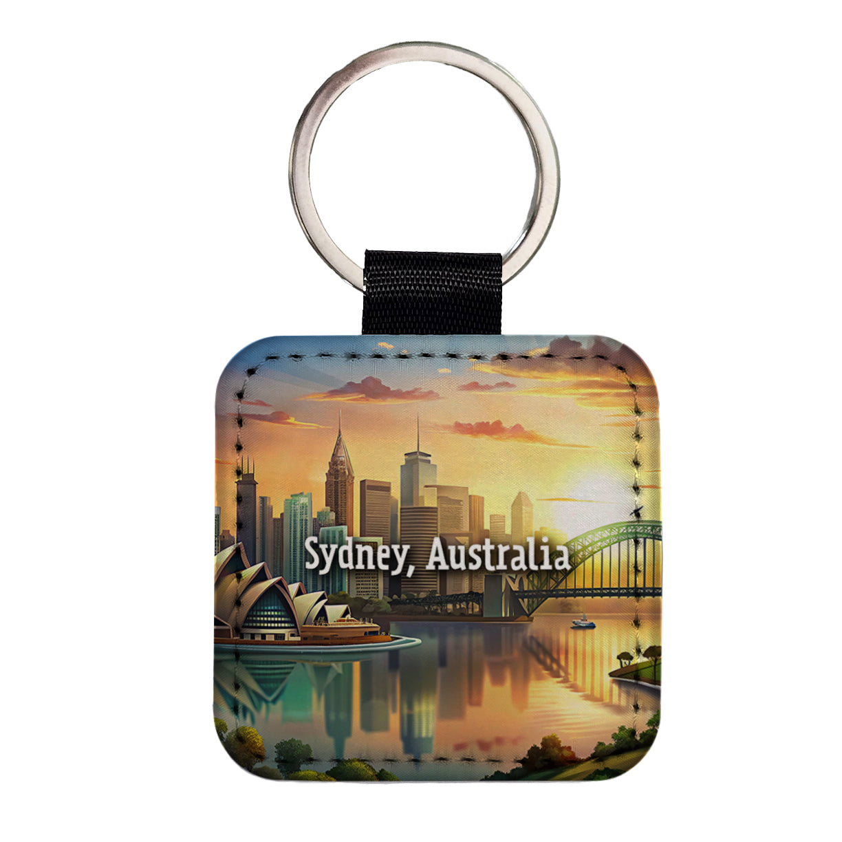 Sydney, Australia Travel City Country Stamp Square Faux Leather Keychain