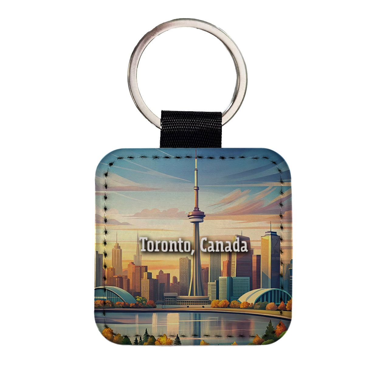 Toronto, Canada Travel City Country Stamp Square Faux Leather Keychain