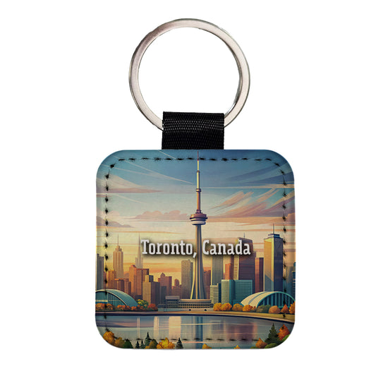 Toronto, Canada Travel City Country Stamp Square Faux Leather Keychain