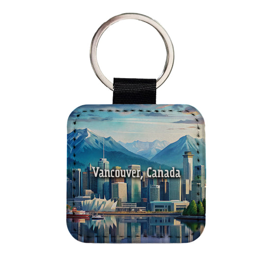 Vancouver, Canada Travel City Country Stamp Square Faux Leather Keychain
