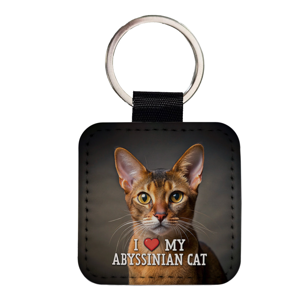 I Love My Abyssinian Cat Heart Square Faux Leather Keychain
