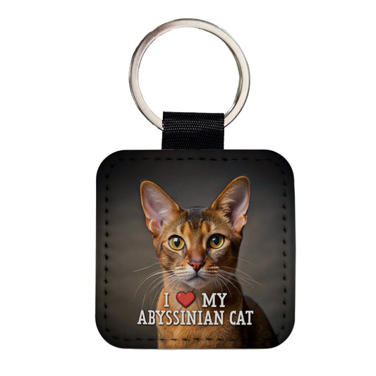 I Love My Abyssinian Cat Heart Square Faux Leather Keychain