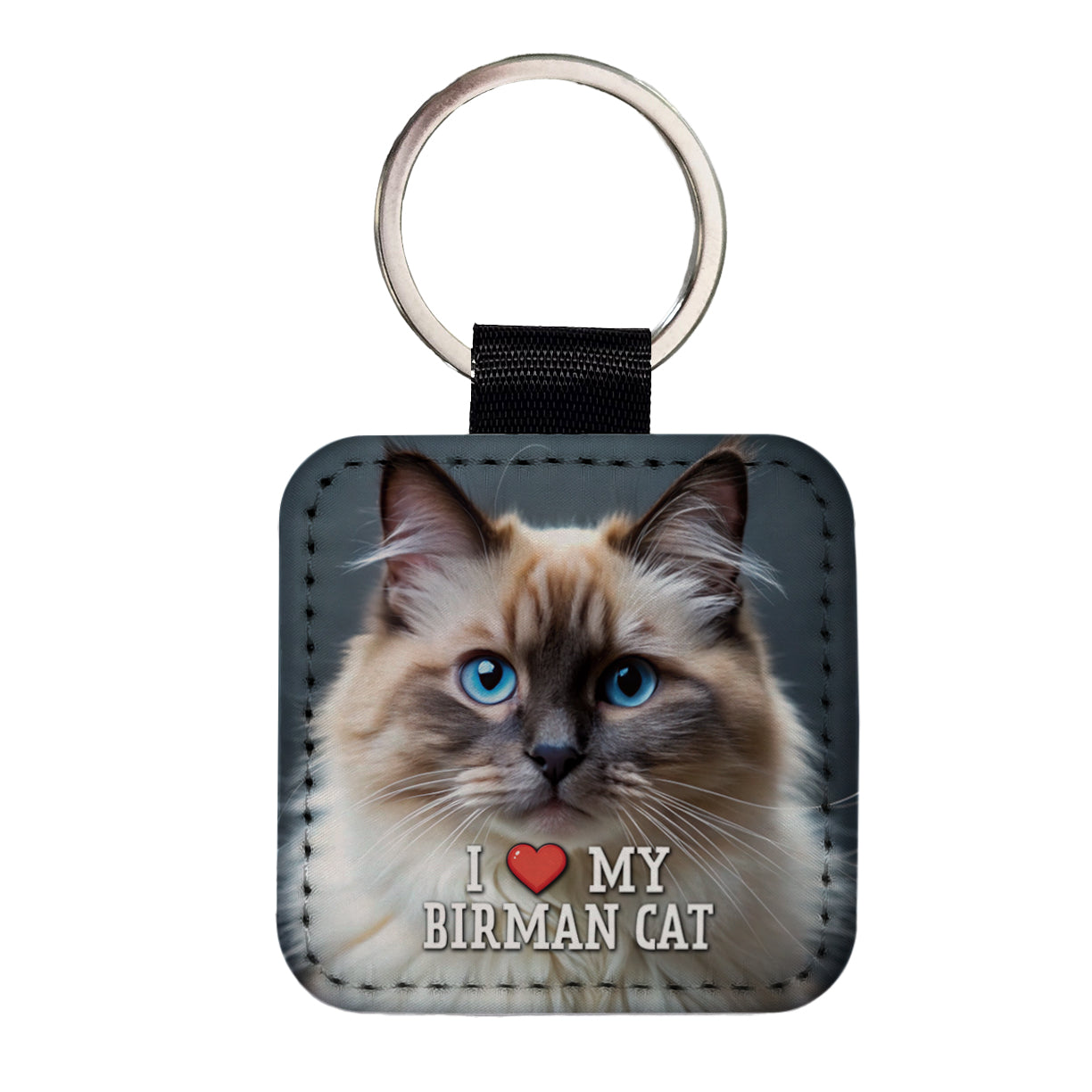 I Love My Birman Cat Heart Square Faux Leather Keychain
