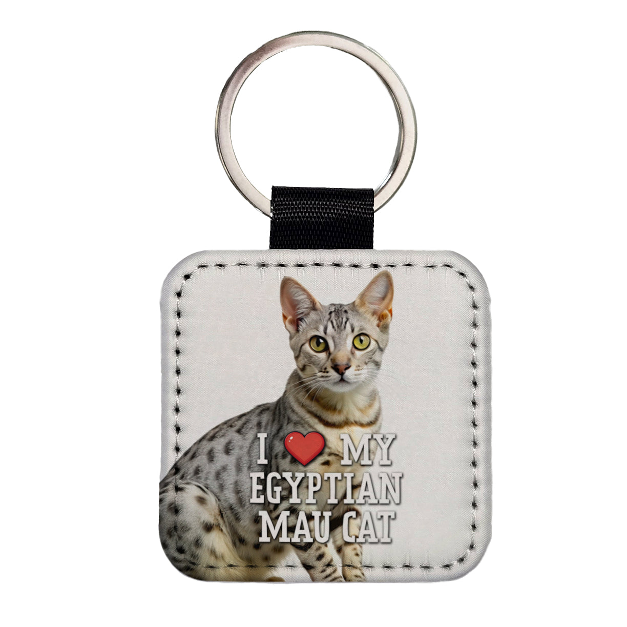 I Love My Egyptian Mau Cat Heart Square Faux Leather Keychain
